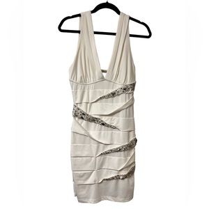 NIKIBIKI Bandage Bodycon Mini Dress White Embellished Rhinestones Sz L